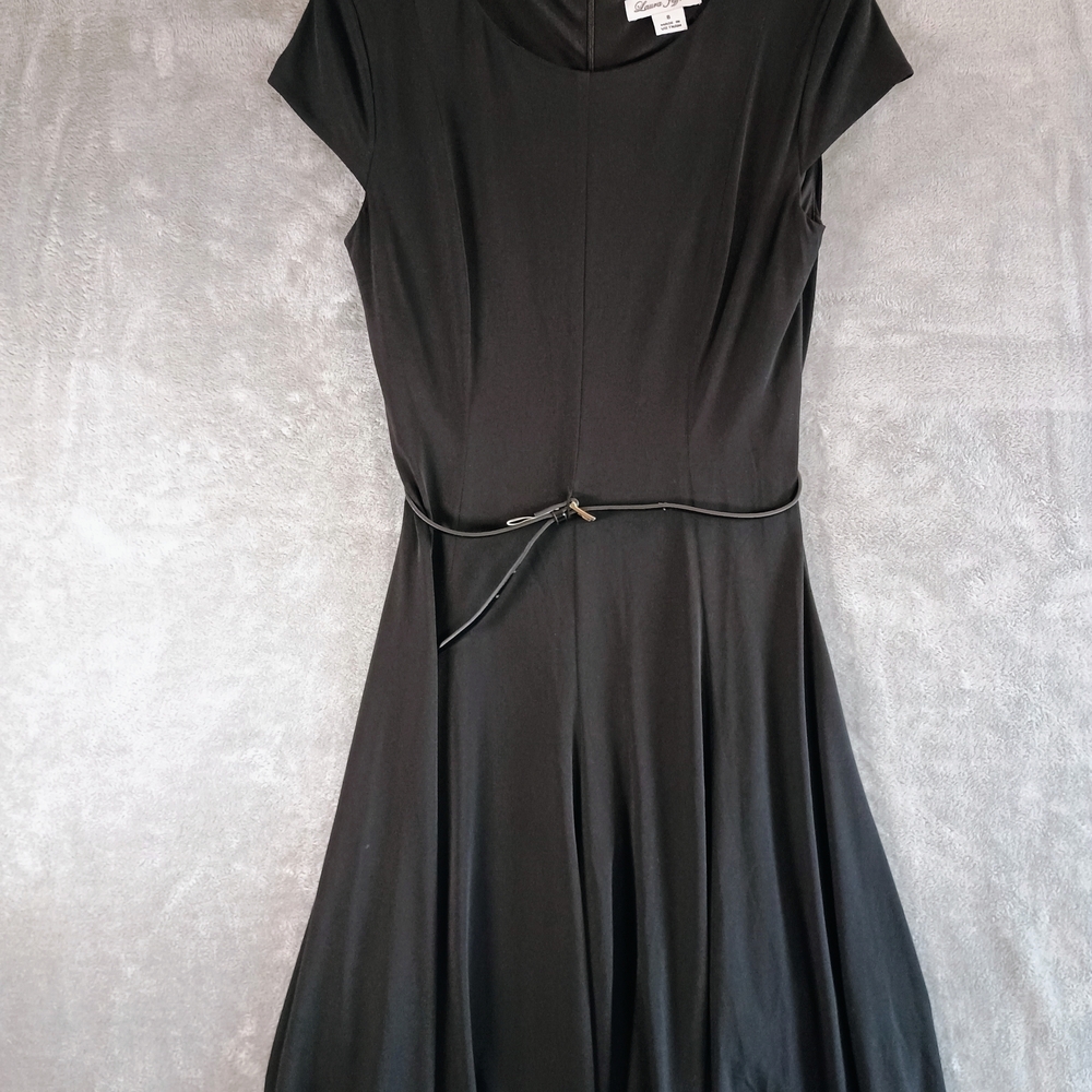 Laura Jeffries Black Midi Dress with Petite Belt Size 8